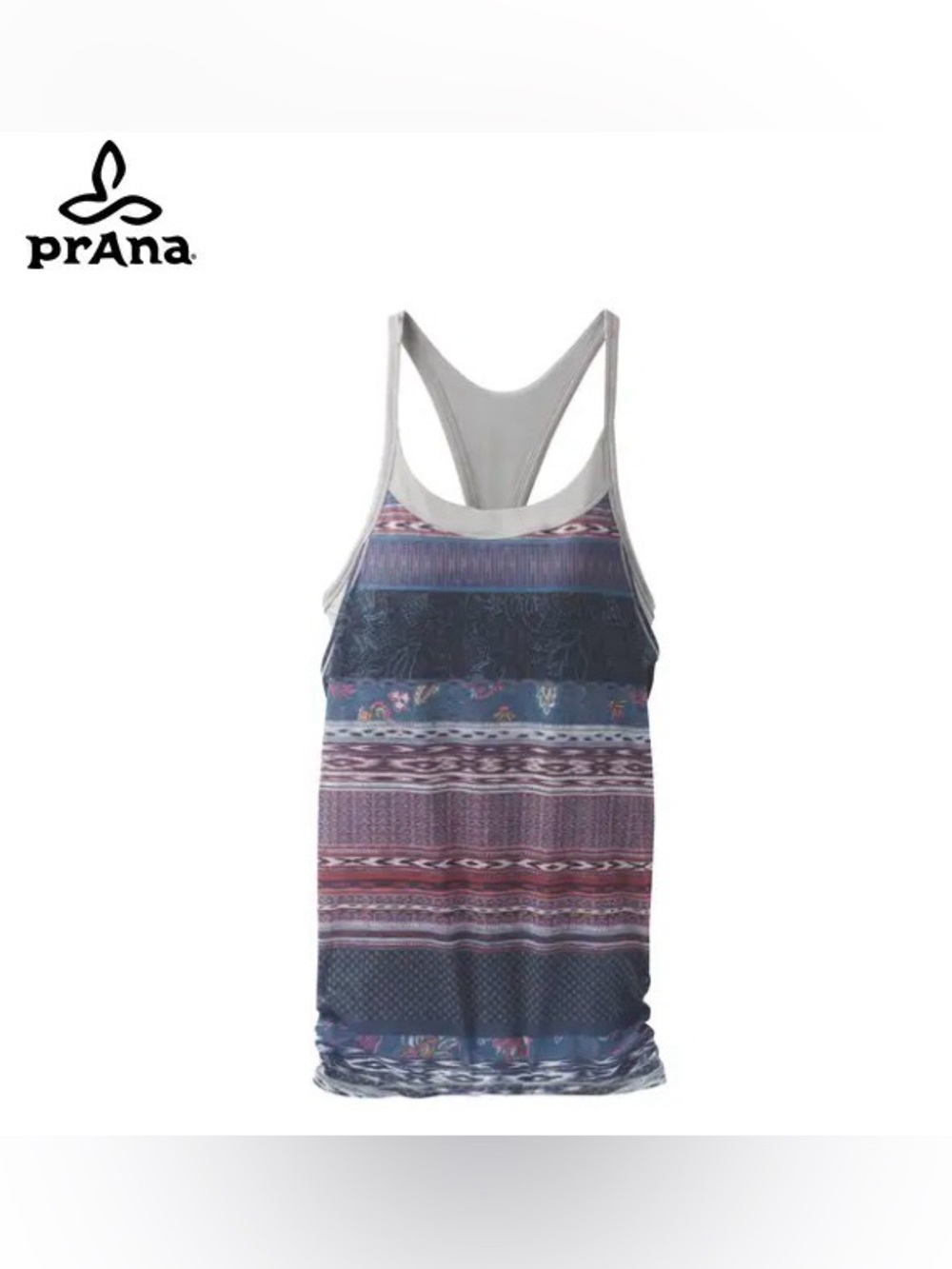 Prana Multi-Pattern Racerback Miley Top in Blue Pioneer Bra Tank